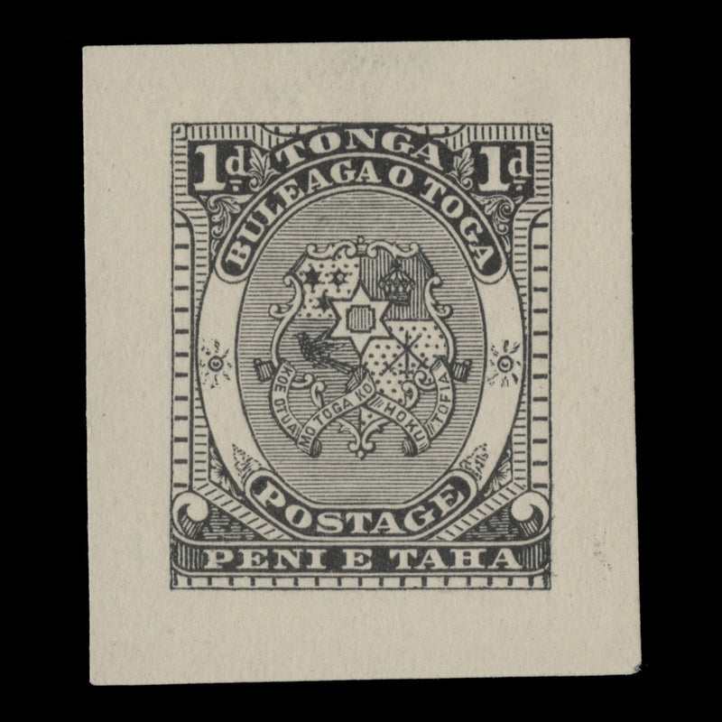 Tonga 1892 (Proof) 1d Arms of Tonga imperf single in black