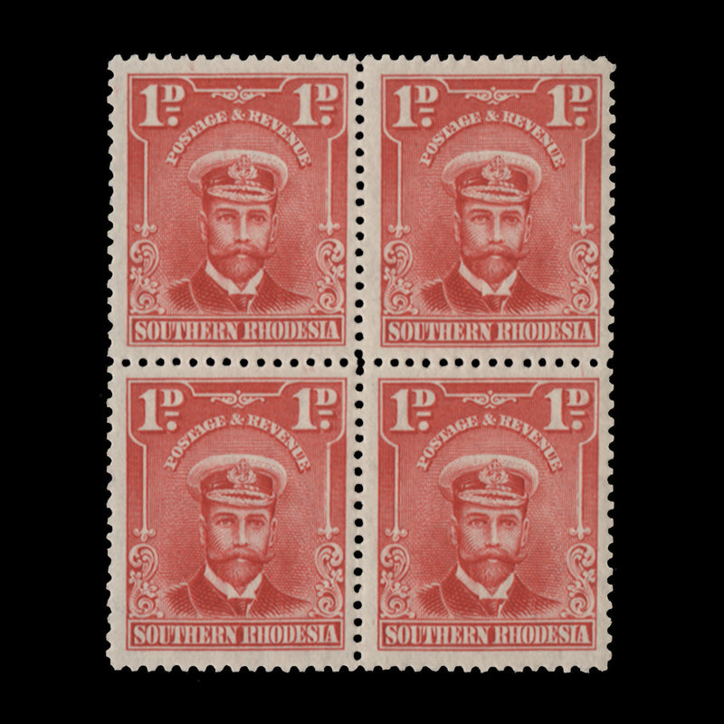 Southern Rhodesia 1924 (MNH) 1d Bright Rose block, perf 14 x 14