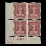 Newfoundland 1941 (Variety) 3c Queen Elizabeth plate block with offset