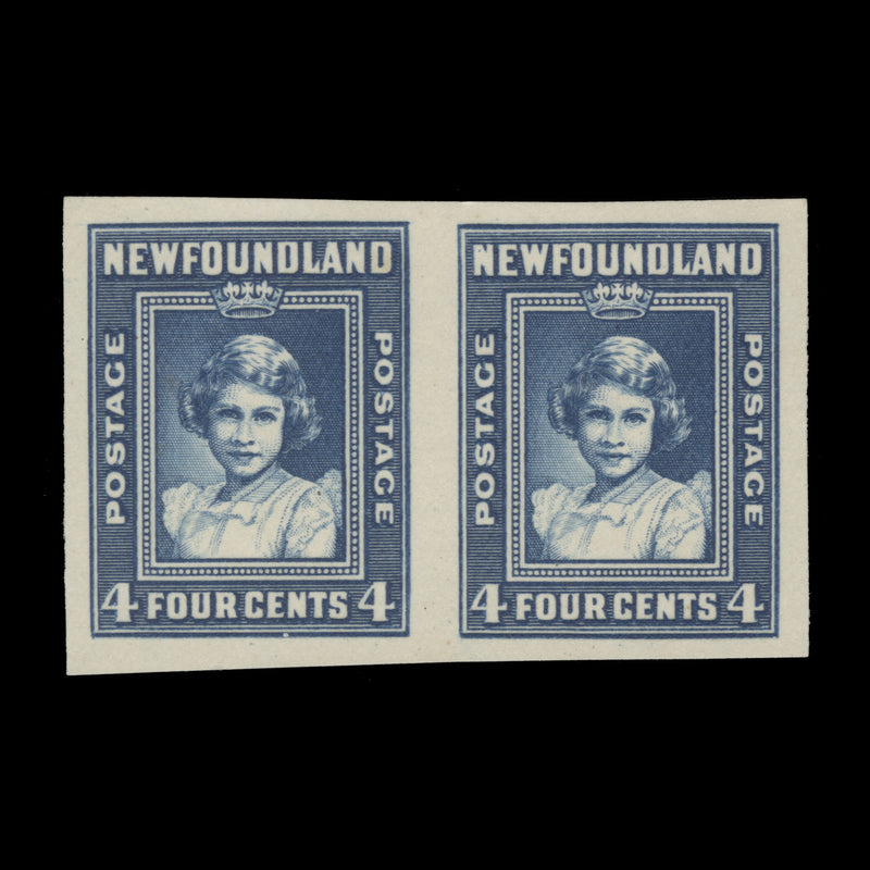 Newfoundland 1938 (Proof) 4c Princess Elizabeth imperf pair, deep blue shade