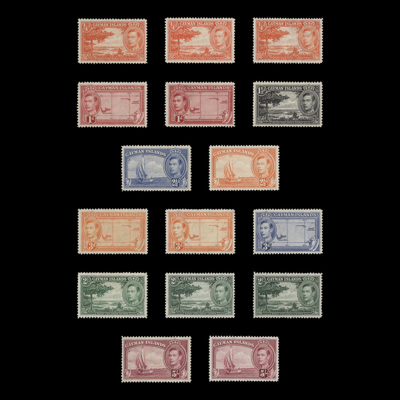 Cayman Islands 1938 (MLH) Definitives including shades, Waterlow