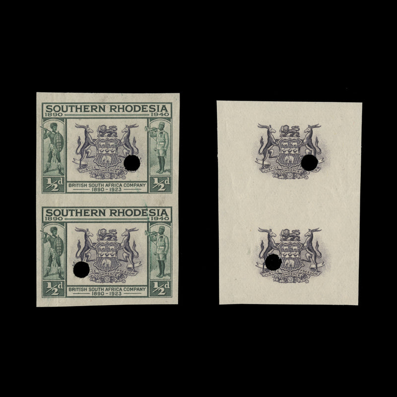 Southern Rhodesia 1940 (Proof) ½d BSAC Golden Jubilee imperf pairs