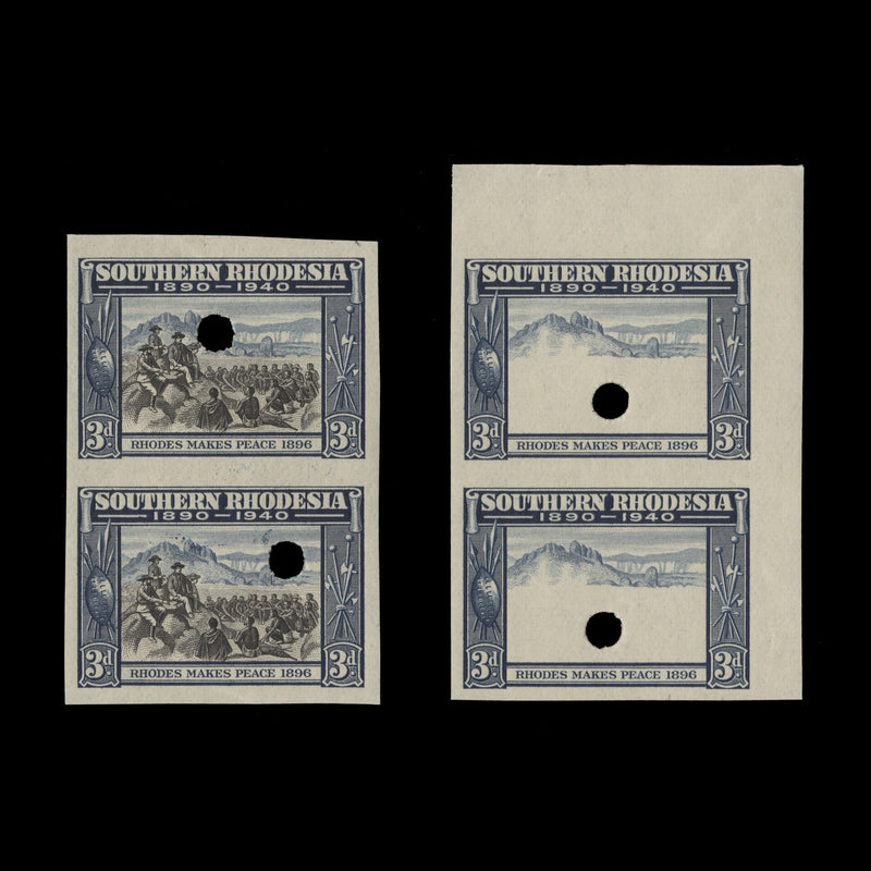 Southern Rhodesia 1940 (Proof) 3d BSAC Golden Jubilee imperf pairs