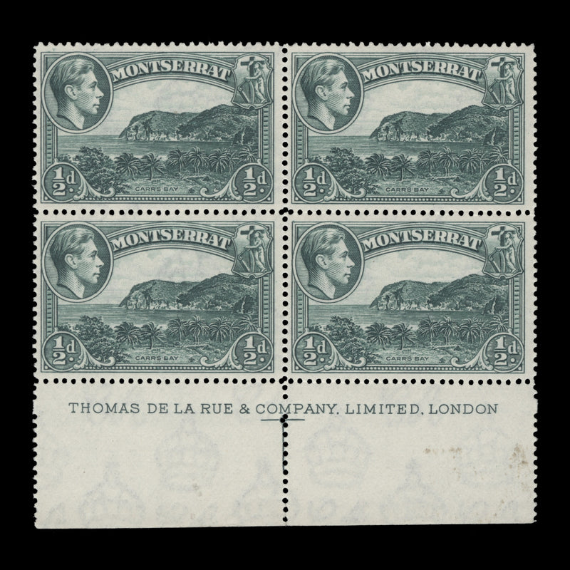 Montserrat 1942 (MNH) ½d Carr's Bay imprint block, perf 14 x 14