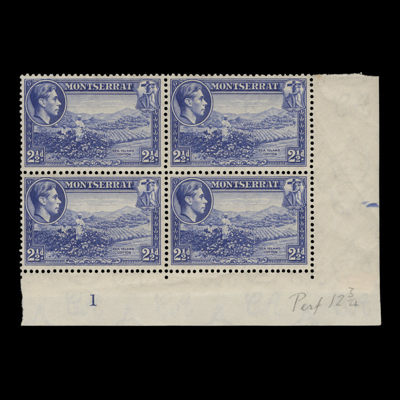 Montserrat 1938 (MNH) 2½d Sea Island Cotton plate 1 block, perf 13 x 13