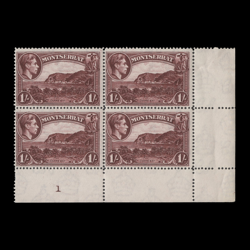 Montserrat 1942 (MNH) 1s Carr's Bay plate 1 block, perf 14 x 14