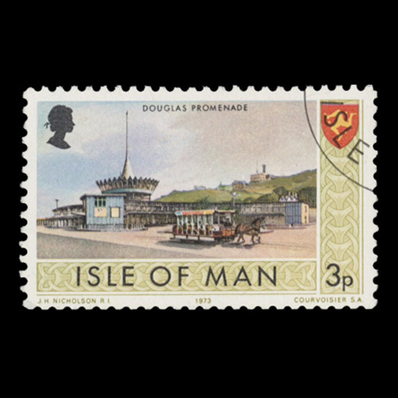 Isle of Man 1974 (Variety) 3p Douglas Promenade with olive-yellow border