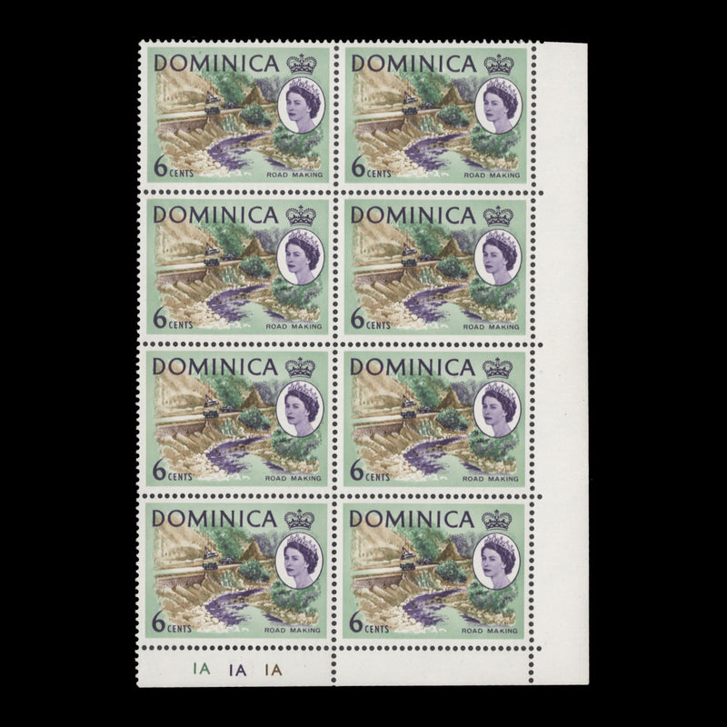 Dominica 1963 (MNH) 6c Road Making plate 1A–1A–1A block