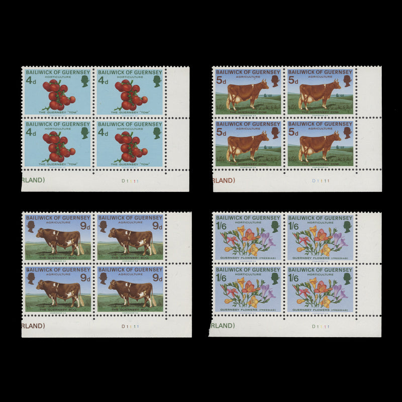 Guernsey 1970 (MNH) Agriculture & Horticulture plate D1–1–1–1 blocks