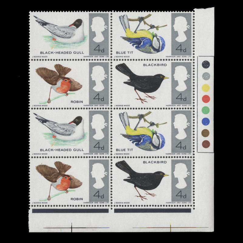Great Britain 1966 (MNH) 4d British Birds ordinary traffic light block