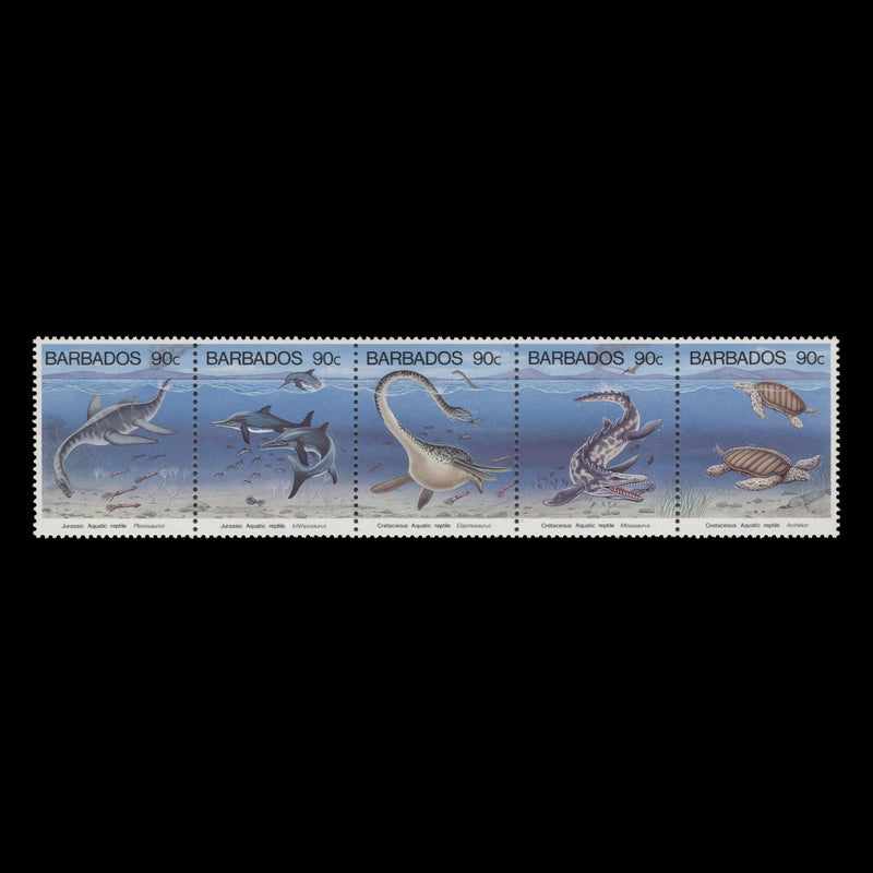Barbados 1993 (MNH) Prehistoric Aquatic Reptiles strip