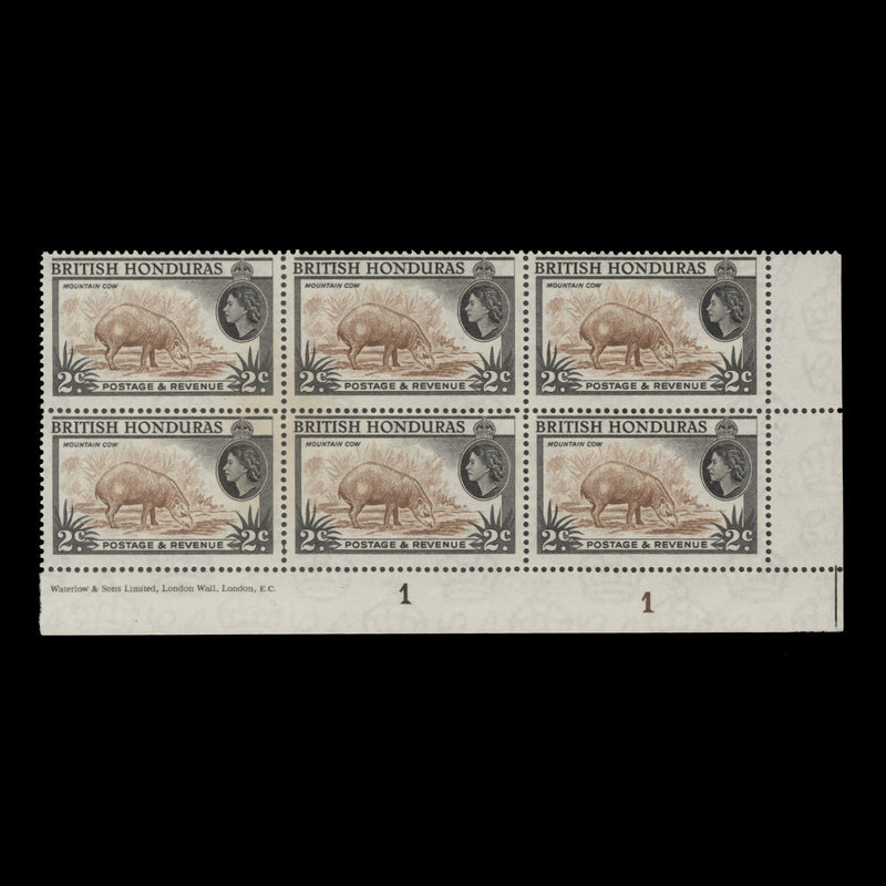 British Honduras 1957 (MNH) 2c Mountain Cow plate 1–1 block, perf 14 x 14