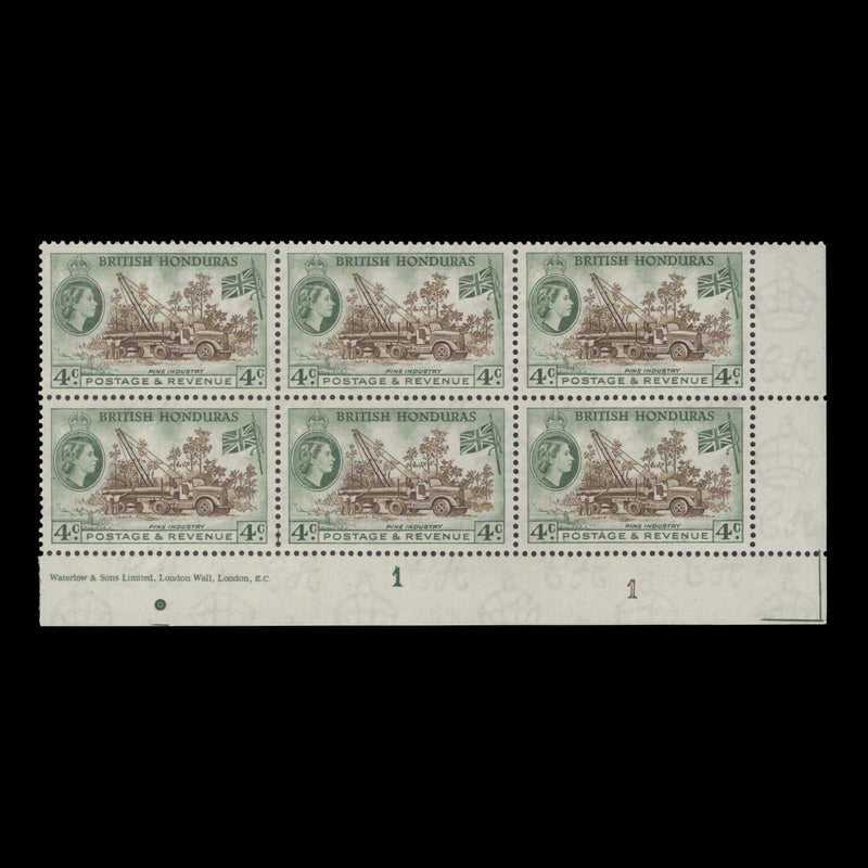 British Honduras 1953 (MNH) 4c Pine Industry plate 1–1 block, perf 13½ x 13½