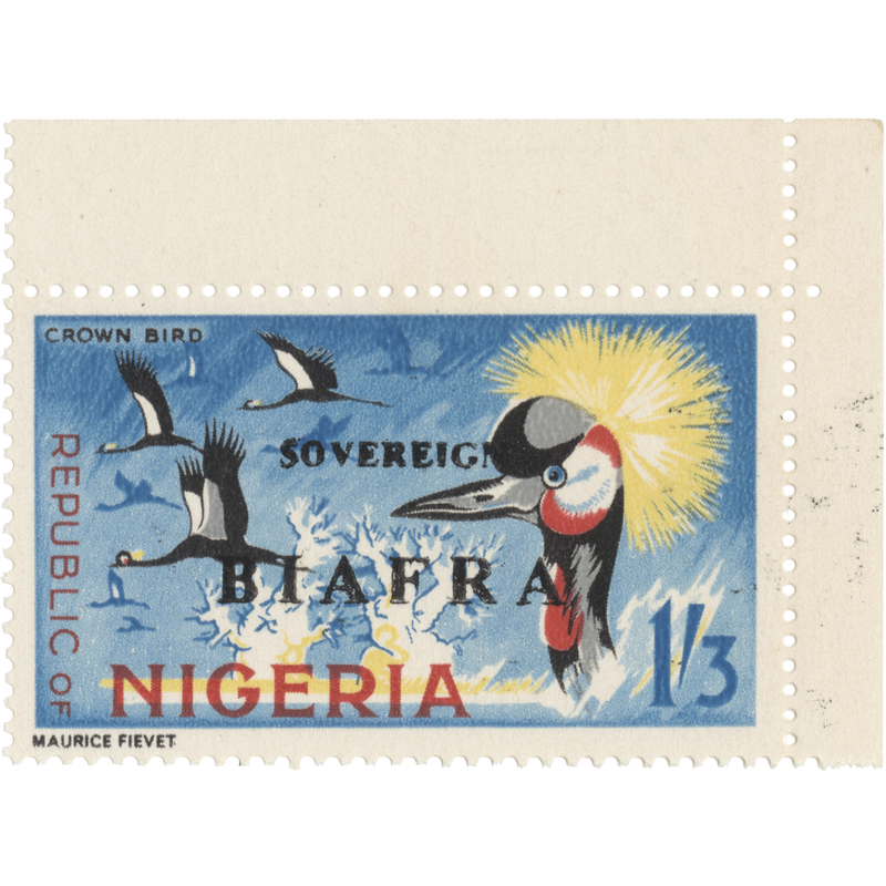 Biafra 1968 (Variety) 1s 3d Crowned Cranes missing red overprint