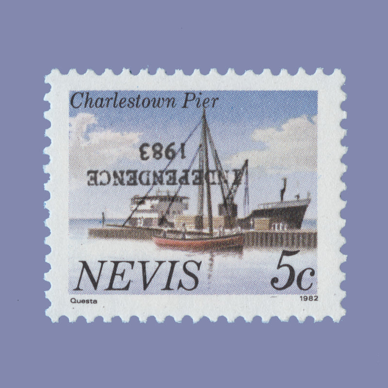 Nevis 1983 (Variety) 5c Charlestown Pier with overprint inverted, '1982' imprint