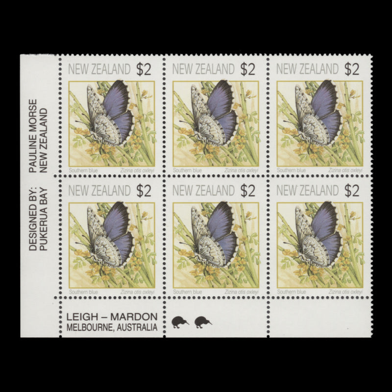 New Zealand 1991 (MNH) $2 Southern Blue imprint/reprint 2 block
