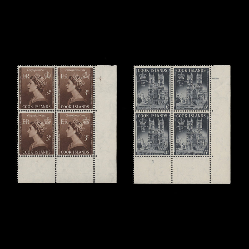 Cook Islands 1953 (MLH) Coronation plate 1 blocks