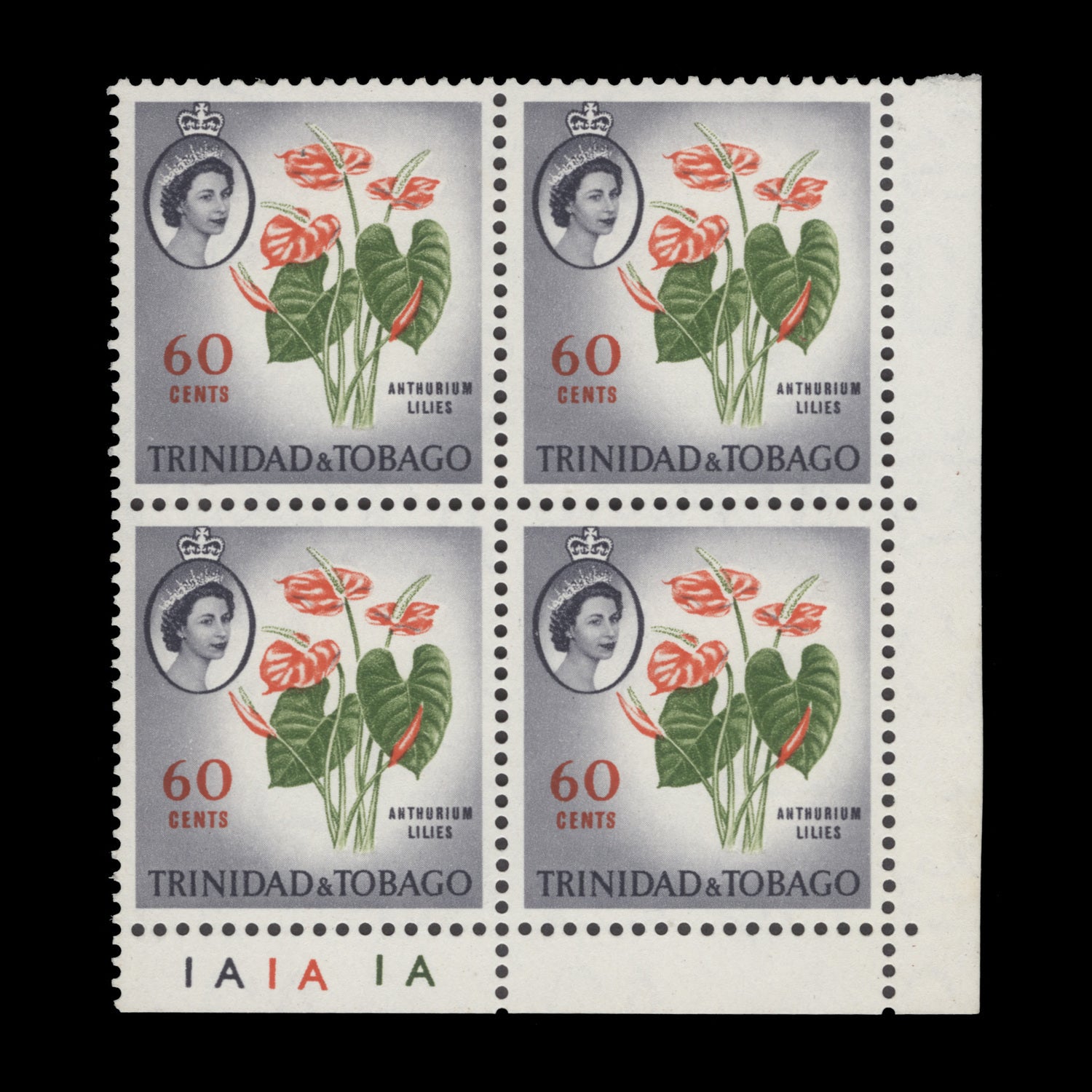 anthurium plants in trinidad Trinidad & Tobago 1960 (MNH) 60c Anthurium Lilies plate 1A–1A–1A block –  ZEBOOSE.COM