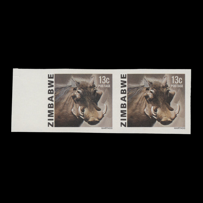 Zimbabwe 1980 (Variety) 13c Warthog imperf pair