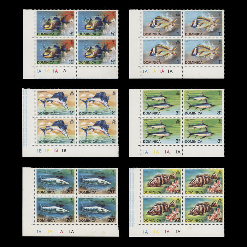 Dominica 1975 (MNH) Fishes plate blocks