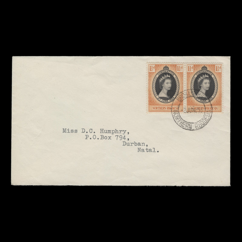 Northern Rhodesia 1953 (FDC) 1½d Coronation pair, BROKEN HILL