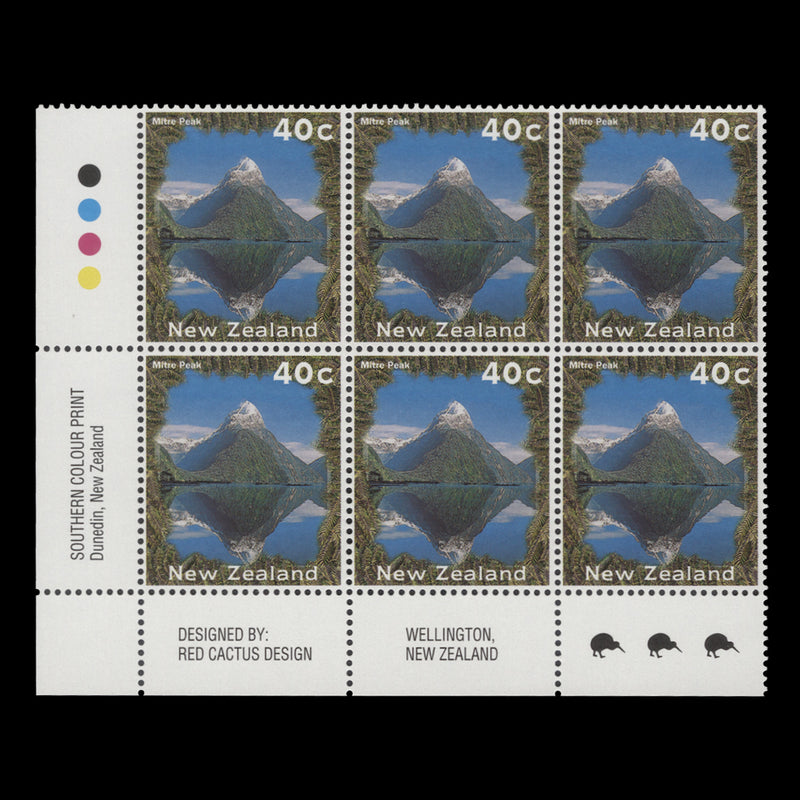 New Zealand 1995 (MNH) 40c Mitre Peak imprint/reprint 3 block