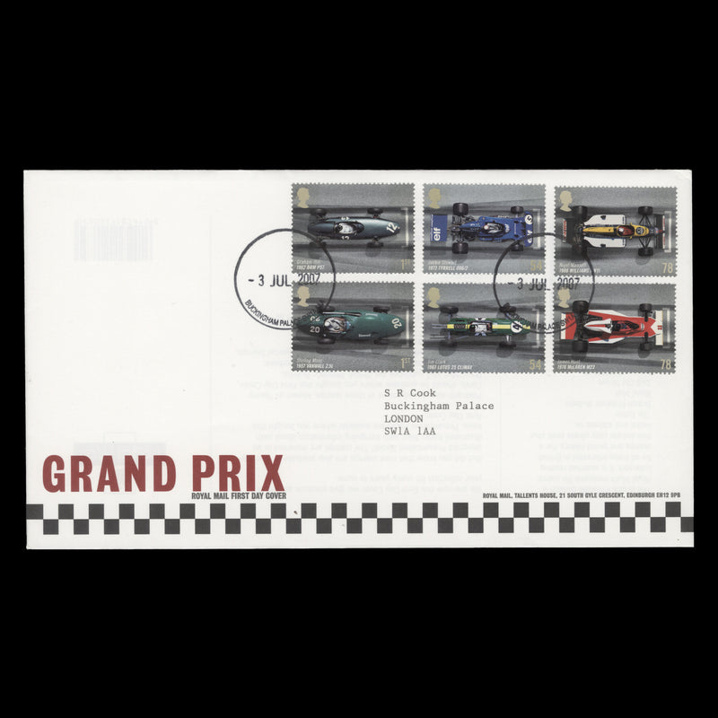 Great Britain 2007 Grand Prix Racing Cars first day cover, BUCKINGHAM PALACE