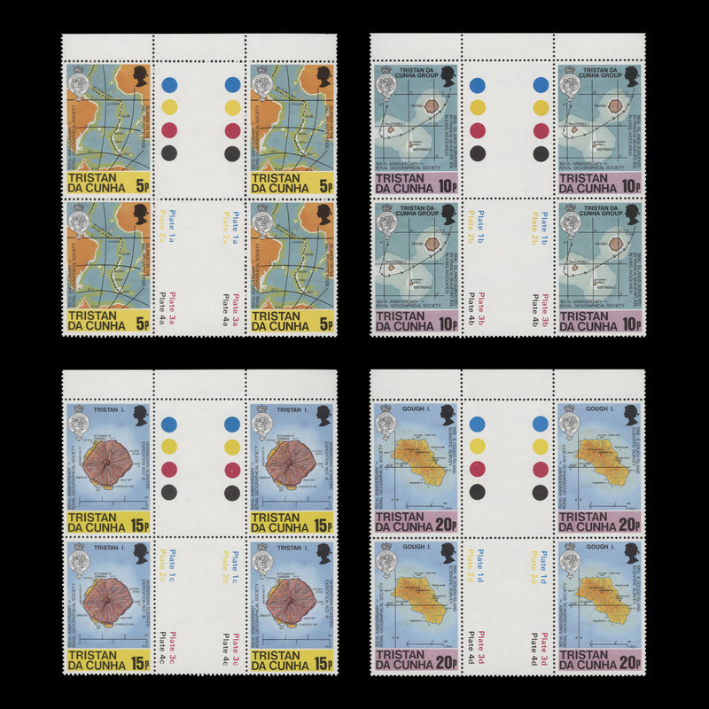 Tristan da Cunha 1980 (MNH) Maps gutter traffic light/plate blocks