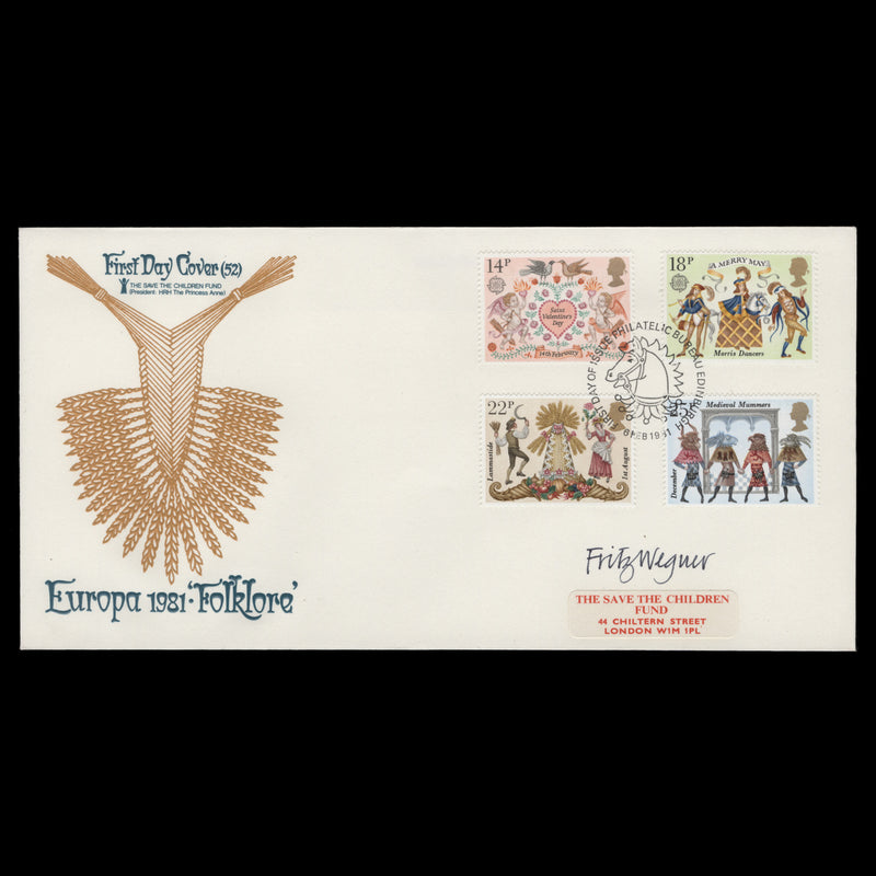 Great Britain 1981 Folklore first day cover signed by Fritz Wegner