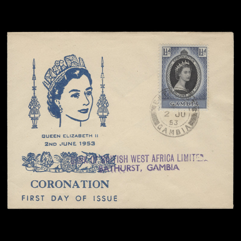 Gambia 1953 (FDC) 1½d Coronation, BATHURST