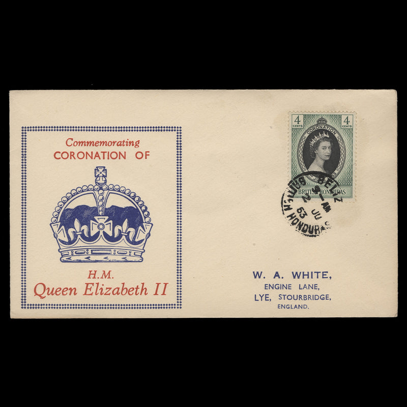 British Honduras 1953 (FDC) 4c Coronation, BELIZE
