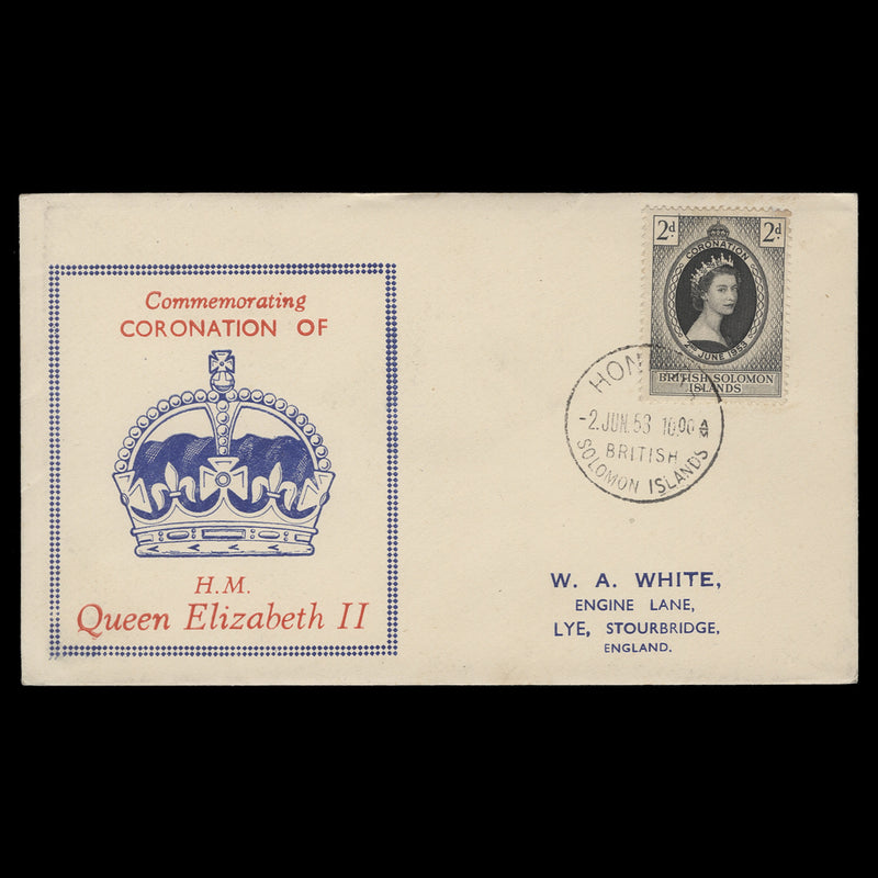 Solomon Islands 1953 (FDC) 2d Coronation, HONIARA