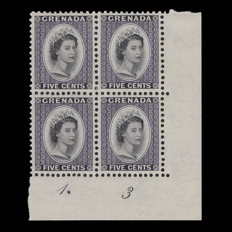 Grenada 1963 (MNH) 5c Queen Elizabeth II plate 1–3 block