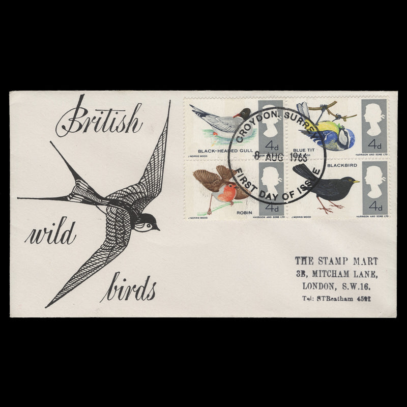 Great Britain 1966 (FDC) British Birds phosphor, CROYDON