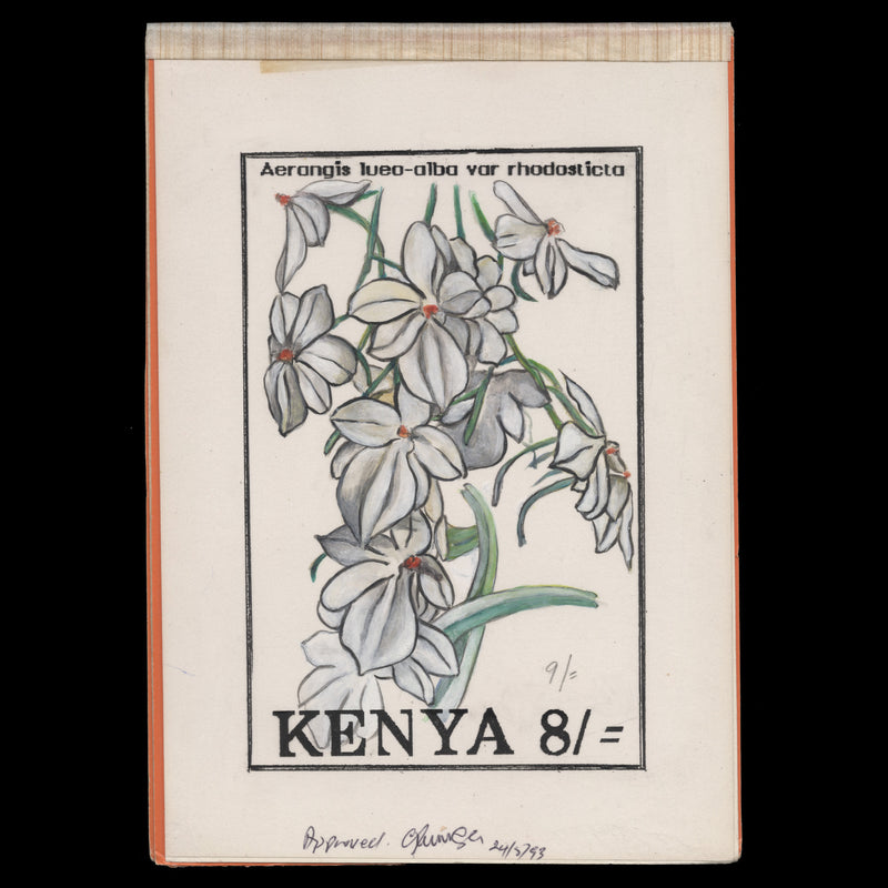 Kenya 1994 Aerangis Luteoalba watercolour artwork by Dvora Bochman