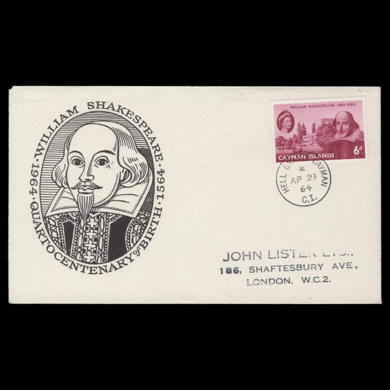 Cayman Islands 1964 (FDC) 6d Shakespeare Birth Anniversary, HELL