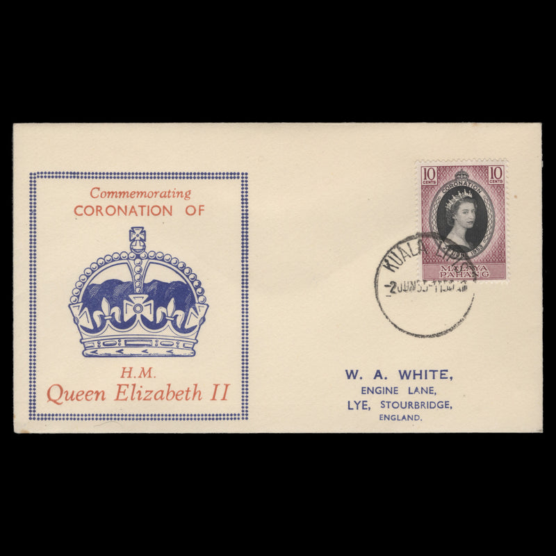 Pahang 1953 (FDC) 10c Coronation, KUALA LIPIS