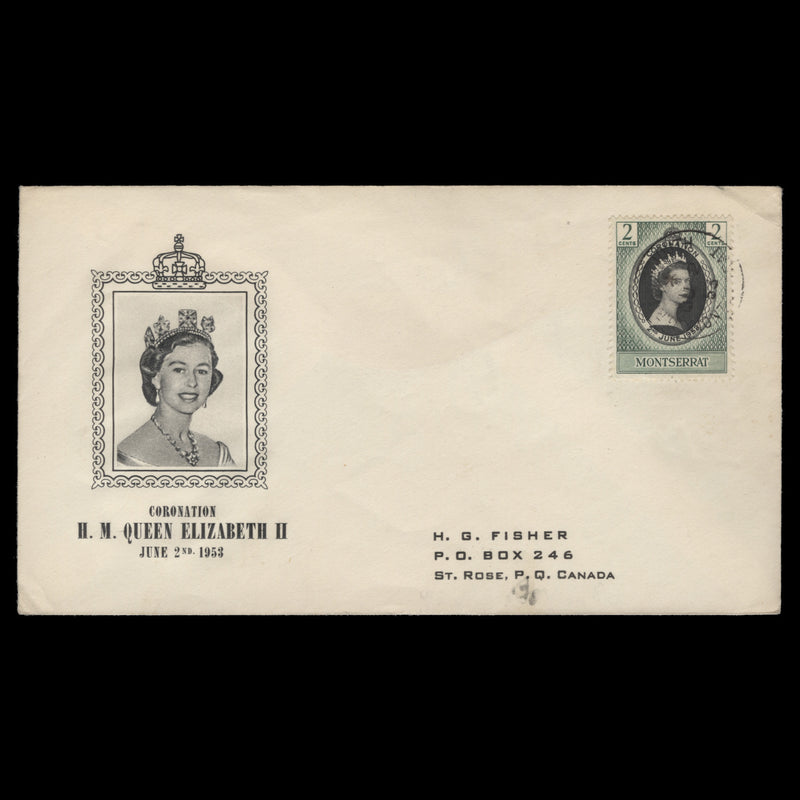 Montserrat 1953 (FDC) 2c Coronation, PLYMOUTH