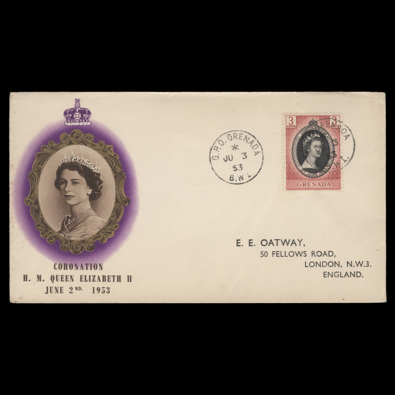 Grenada 1953 (FDC) 3c Coronation, GPO