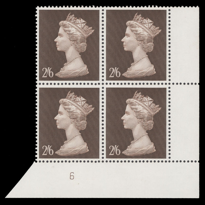 Great Britain 1969 (MNH) 2s6d Brown plate 6 block