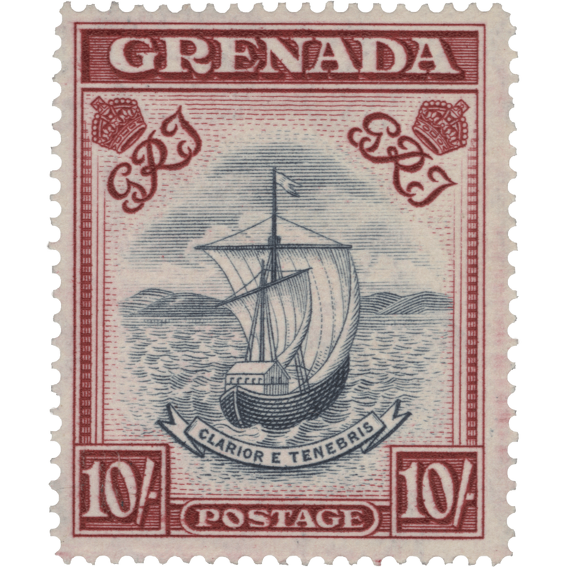 Grenada 1944 (MNH) 10s Badge of the Colony, perf 14 x 14, wide frame