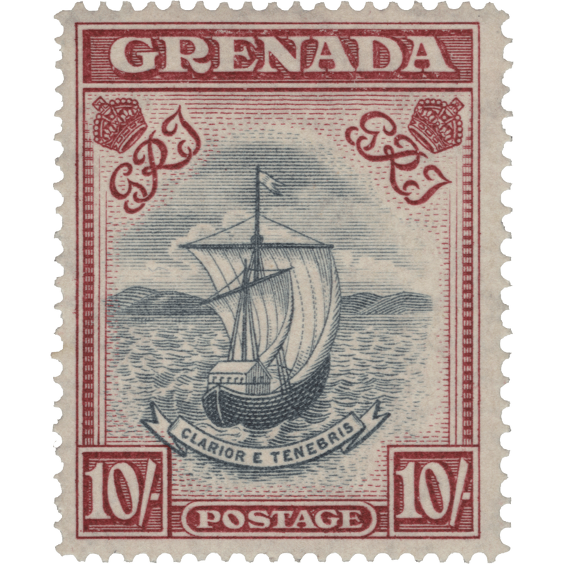 Grenada 1938 (MNH) 10s Badge of the Colony, perf 14 x 14, narrow frame