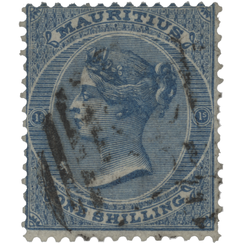 Mauritius 1866 (Variety) 1s Blue, inverted watermark