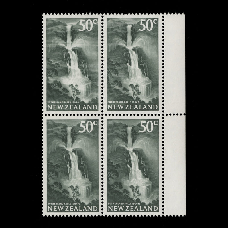 New Zealand 1967 (Variety) 50c Sutherland Falls block with inking flaw