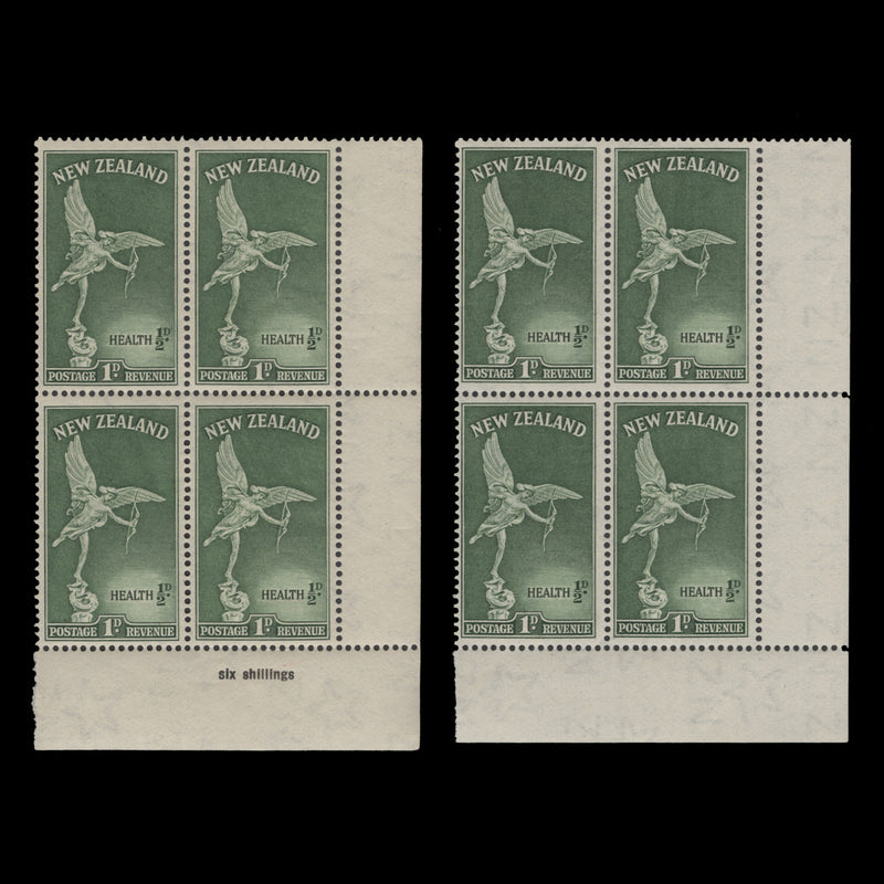 New Zealand 1947 (MLH) 1d+½d Eros blocks