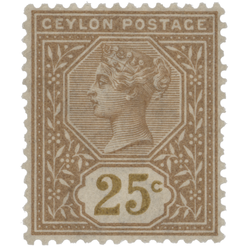 Ceylon 1886 (Unused) 25c Yellow-Brown & Olive-Yellow