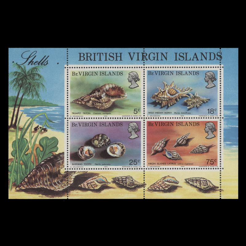 British Virgin Islands 1974 (Variety) Seashells miniature sheet with inverted watermark
