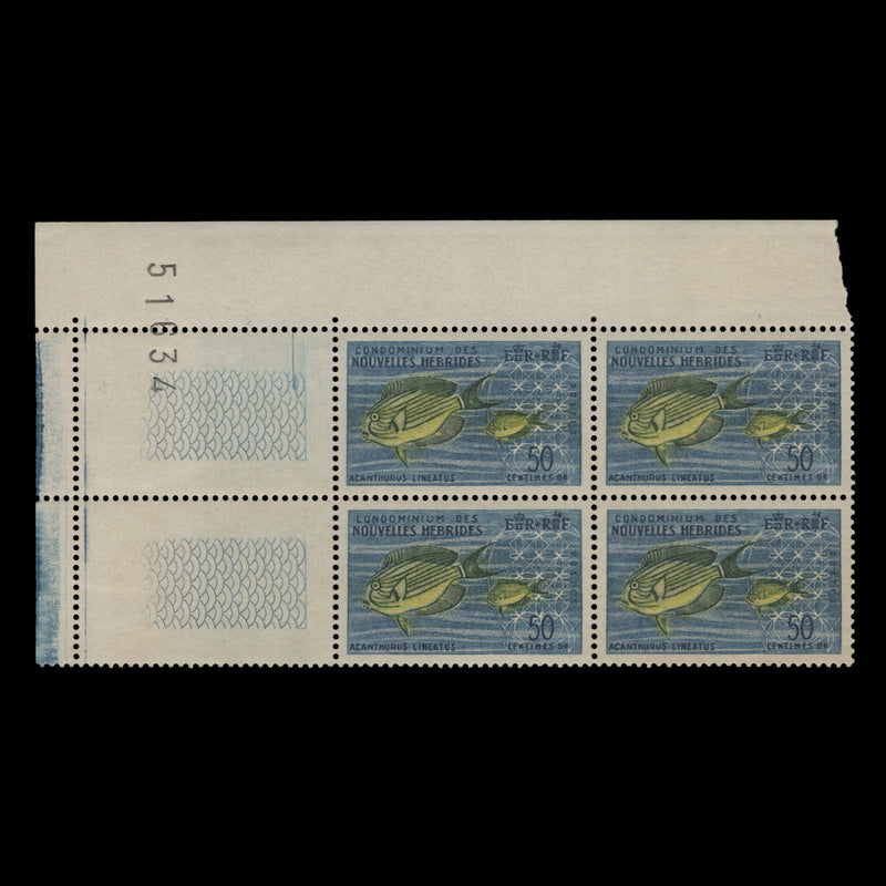Nouvelles Hebrides 1963 (MNH) 50c Clown Surgeonfish sheet number block