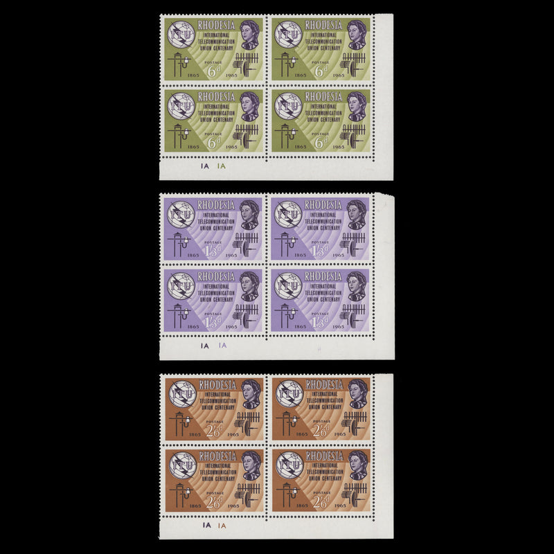 Rhodesia 1965 (MNH) ITU Centenary plate blocks