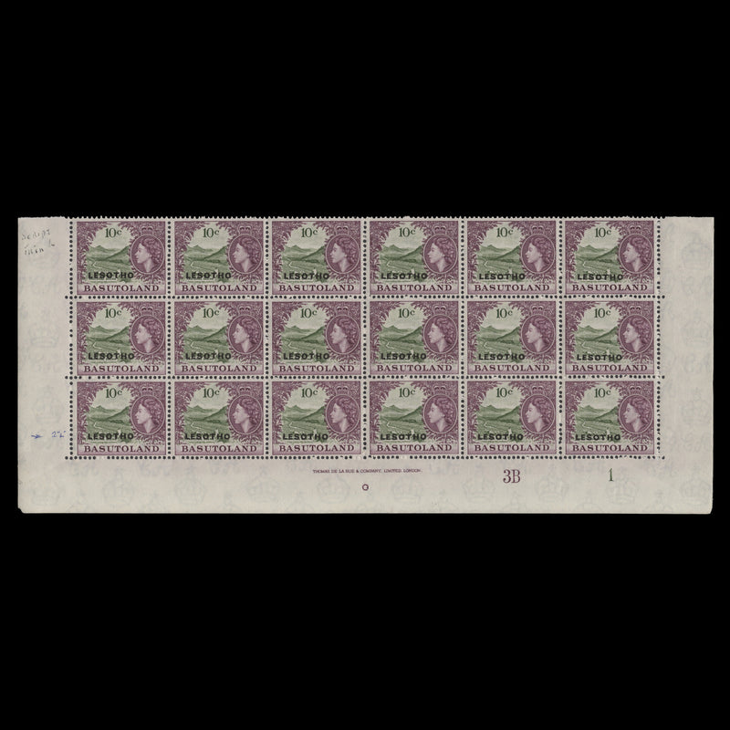 Lesotho 1966 (MNH) 10c Orange River imprint/plate 3B–1 block